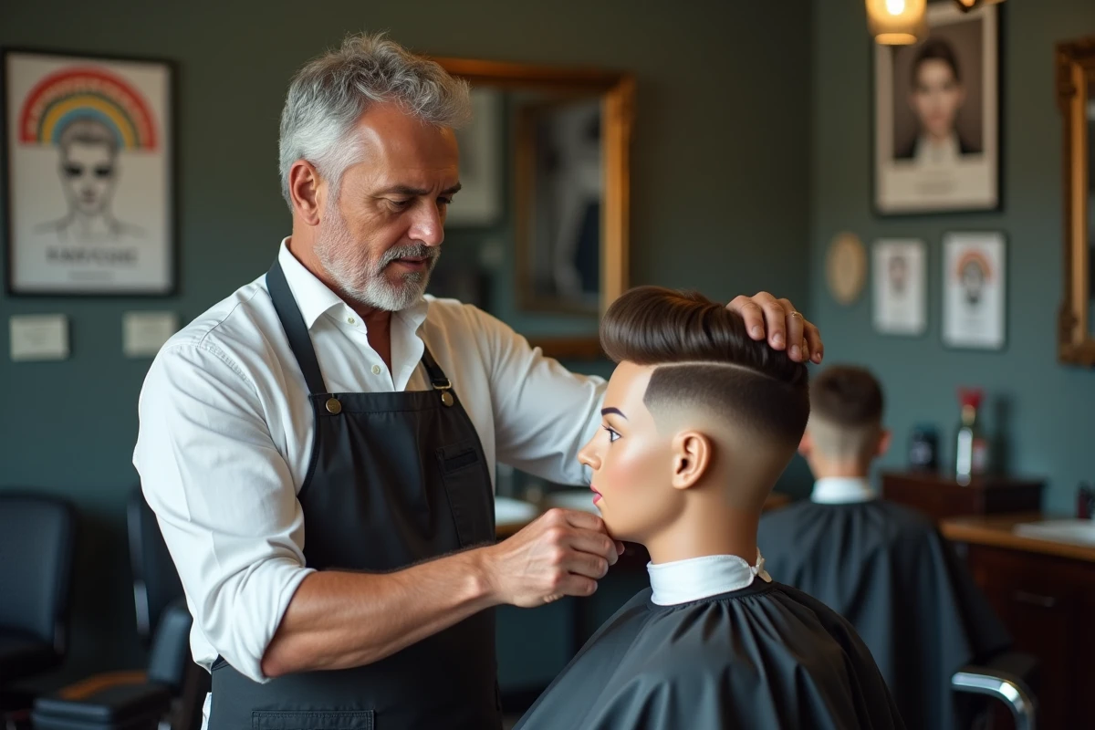 Barbier expérimenté montrant une erreur de fade sur un mannequin