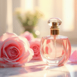 Bouteille de parfum élégante avec vaporisateur vintage sur marbre
