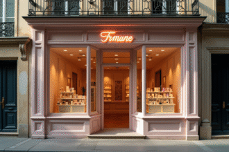 Vitrine d'une boutique de parfum vintage à Paris dans les années 80