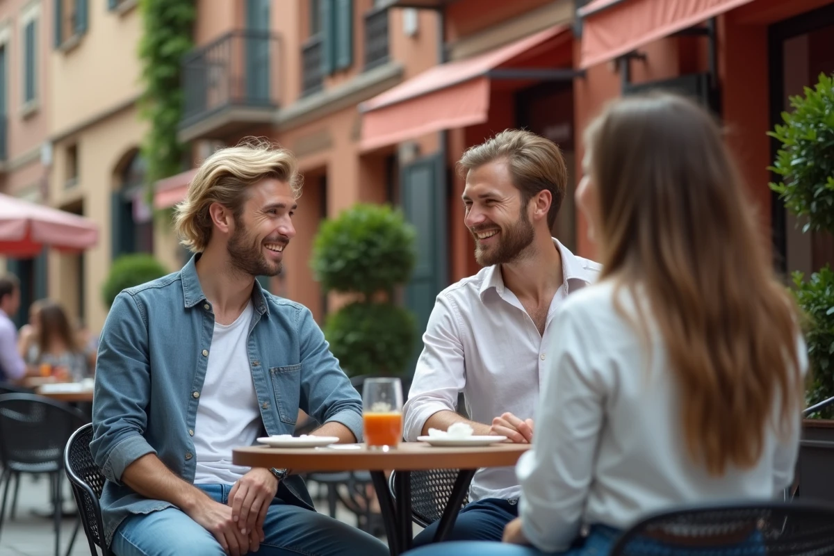 Homme blond riant dans un café toulousain