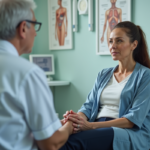 Femme d'âge moyen en consultation médicale rassurante