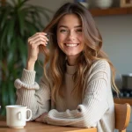 Femme aux cheveux longs et dégradés dans une ambiance cosy