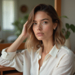 Femme en coiffure réfléchie devant un miroir dans une chambre