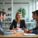 Femme d'âge moyen en réunion avec jeunes adultes