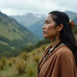 Femme maorie avec moko kauae regardant au loin dans la nature