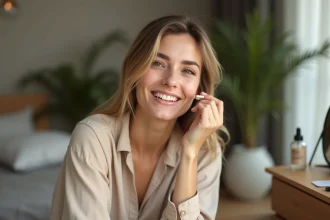 Sérum anti-taches sur un fond de maquillage naturel