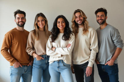 Groupe divers d'adultes posant en intérieur lumineux