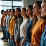 Groupe de jeunes models lors d'un casting mode