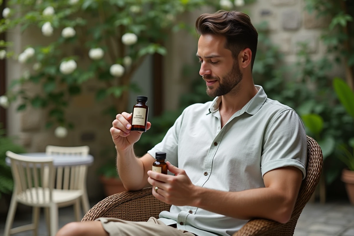 Homme examinant une bouteille d