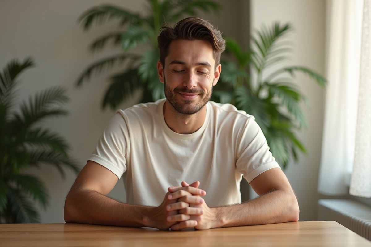 Homme faisant un massage facial à la maison dans intérieur lumineux