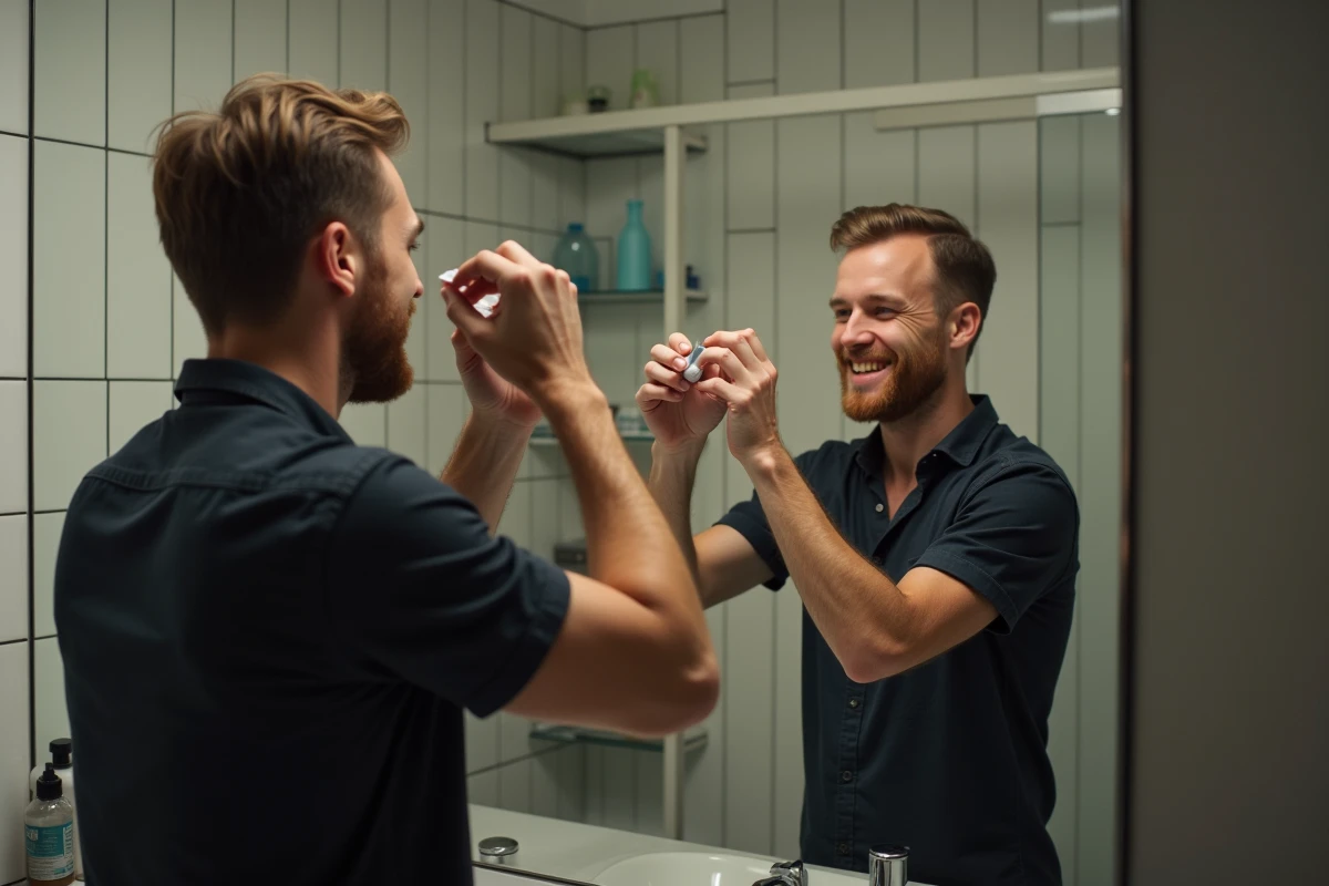 Homme en train de sectionner ses cheveux après highlights
