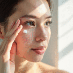Jeune femme appliquant une creme pour les yeux sous les yeux
