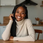 Jeune femme noire aux braids dans une cuisine moderne