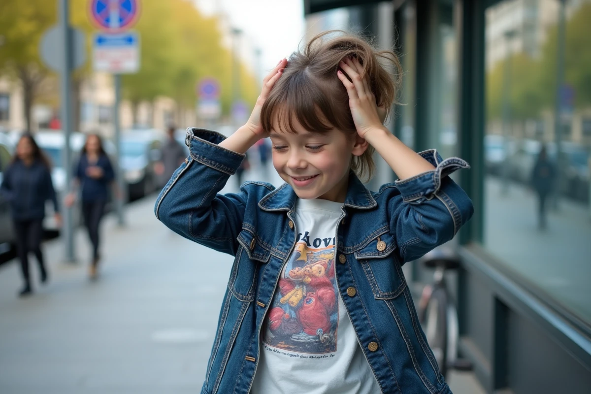 Jeune fille en style décontracté attendant le bus en ville