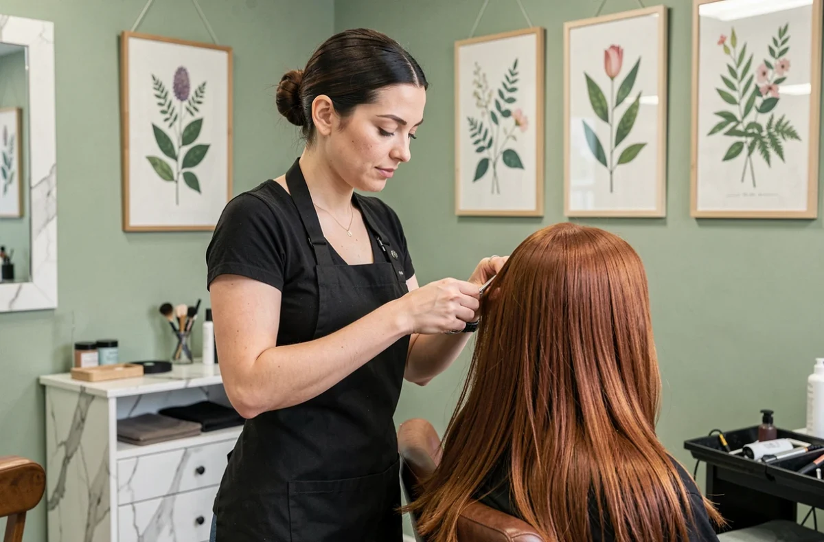 Coiffeuse de La Paren(thèse) à Angers réalisant une coupe précise sur une cliente