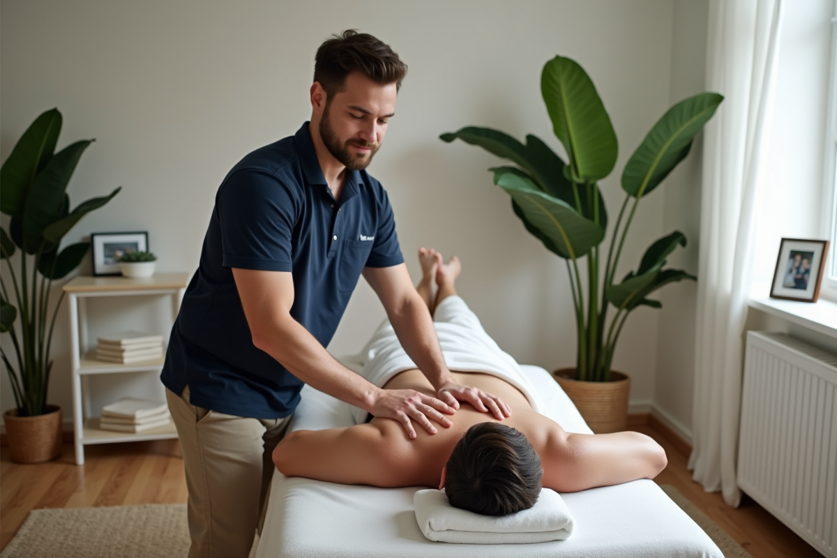Masseur professionnel massant un client dans un cadre cosy