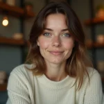 Portrait en gros plan d'une jeune femme aux yeux bleu-vert expressifs reflétant la personnalité