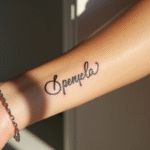 Poignet féminin avec tatouage nom élégant et bracelet
