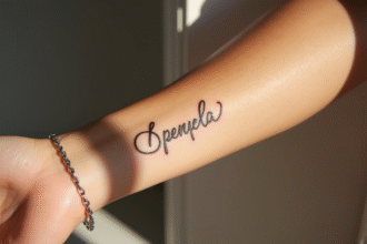 Poignet féminin avec tatouage nom élégant et bracelet