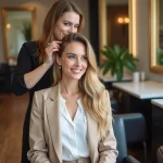 Femme blonde satisfaite dans un salon de Toulouse