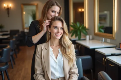 Femme blonde satisfaite dans un salon de Toulouse